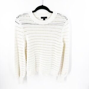 J.Crew Womens Pointelle Knit Sweater Cream White Cotton Blend AW847 SP21 Small